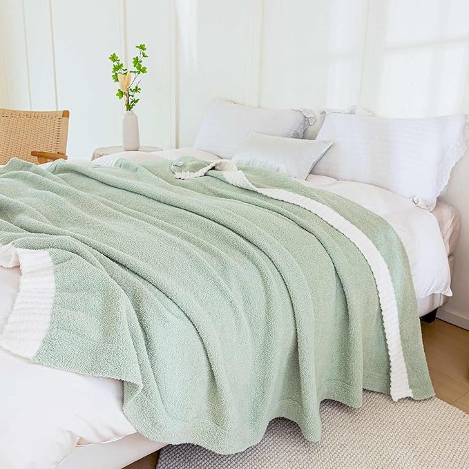 Soft Fuzzy Throw Blanket - Green Cozy Warm Knit Fluffy Plush, Lightweight & Breathable, Throw for Bed, Chair, Sofa, Couch, Outdoor, 60"X80", Oeko-TEX Certified