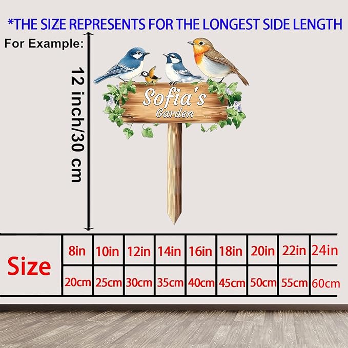Personalized Colorful Bird Metal Sign with Stake,Custom Gardener Last Name Signs Outdoor Decorate,Customized Garden Accessories Decor for Mother,Birds on the Branch Plaques for Patio Lawn Porch Yard