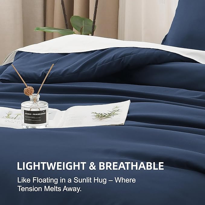 Litanika Navy Blue Comforter King Size, 3 Pieces Lightweight Solid Bedding Comforter Set, All Season Fluffy Bed Set (104x90In Comforter & 2 Pillowcases)