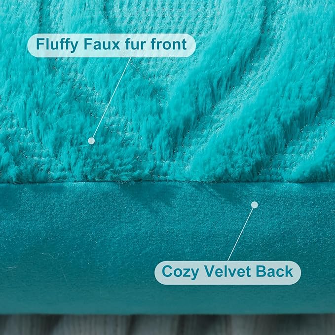 decorUhome Fall Throw Pillow Covers 16x16 Inch Set of 2, Soft Plush Decorative Faux Fur Turquoise Solid Couch Pillow Covers, Accent Farmhouse Neutral Square Euro Pillow Cases for Sofa Bed Living Room