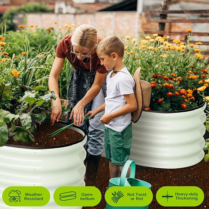 2 Pcs 4.5x2x2ft Oval Raised Garden Bed, Galvanized Raised Beds,Open-Ended Base Metal Raised Planter Beds,Garden Bed Outdoor,Planter Raised Boxes for Vegetables, Flowers,Tool-Free Asse,White