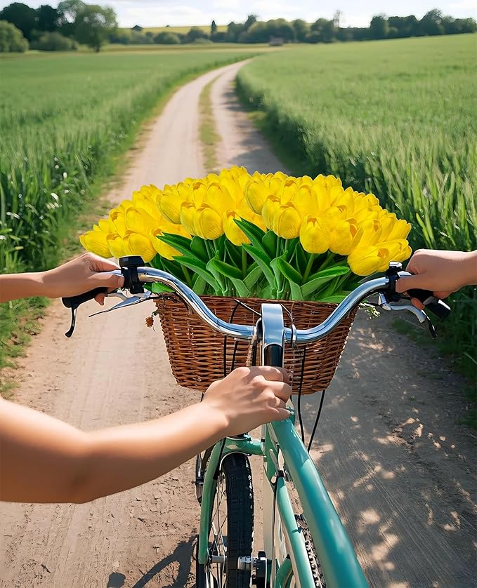 Yellow Artificial Tulip Flowers 15PCS Real Touch Faux PU Tulips Bouquet Faux Spring Flowers for Floral Arrangements Table Centerpiece Kitchen Home Mothers Day Easter Summer Decorations