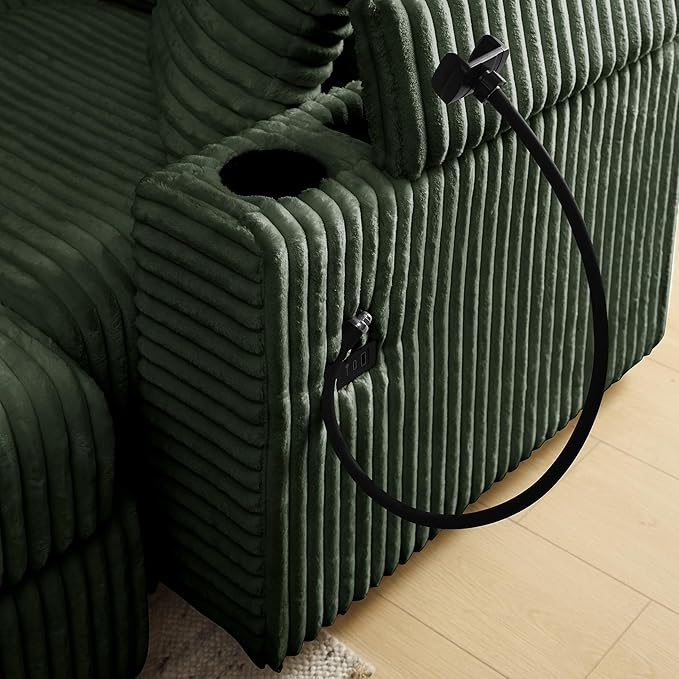 Modular Sectional Sofa Couch, Plush Corduroy Fabric Sectional Couches for Living Room with USB Charging Ports, Phone Holders, and Multi-Functional Storage Armrests (Green, 4set+2ottoman)