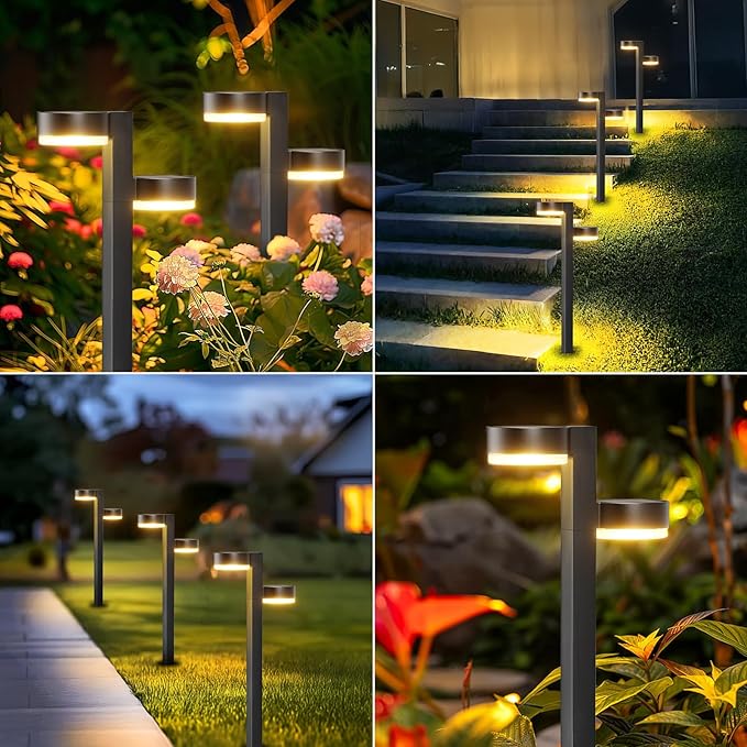 Solar Pathway Lights Outdoor Waterproof, 4 Pack with 8 Head Solar Lights Outdoor Super Bright Up to 12Hrs, Auto On/Off Garden Light for Yard Patio Path Walkway Driveway Outside Decor