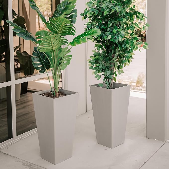 XBrand Modern 28-Inch Square Planter, Modern Tapered Planter Perfect for Indoor & Outdoor, Patio Décor, Set of 2