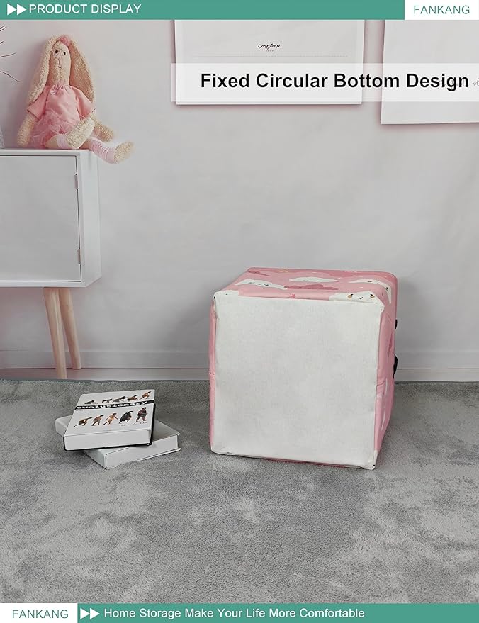 FANKANG Square Nursery Hamper Storage Bins Canvas Laundry Basket Foldable with Waterproof PE Coating Storage Baskets Gift Baskets for Children, Office, Bedroom, Clothes(Square-pink cloud )
