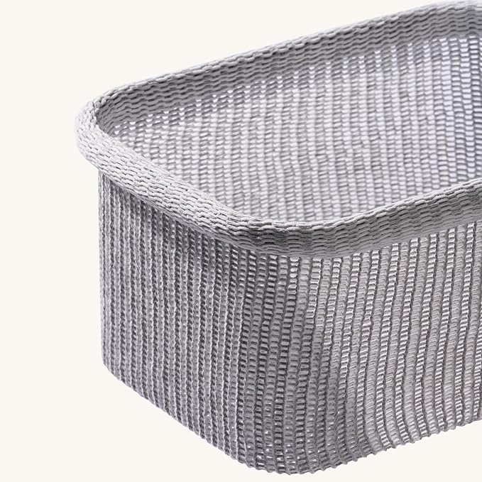 La Jolie Maison Blended Fabric Storage Baskets Set of 2, Rectangle Knitted Baskets for Organizing, Boho Decorative Baskets, Durable Finish, Grey