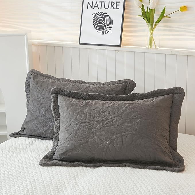 MarCielo 3-Piece 100% Cotton Oversized Bedspread Lightweight Quilt Coverlet Embroidery Farmhouse Bedding Set T0 (Dark Grey, Oversized King (118"x106"))