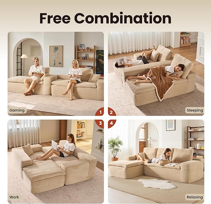 ovios 105” Modular Sectional Sofa with Thicken Seat Cushion, Cloud Couch with Deep Seat, Modern L-Shape Sofas Couches with Chaise,Upholstered Couches for Living Room Bedroom,Camel