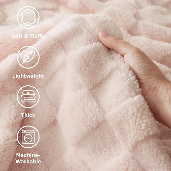 Bedsure GentleSoft Blankets Queen Size for Bed - Super Soft Cozy Blanket for Women Men Girls, Large Fuzzy Fleece Throw for Bedroom Decor, Light Pink, 90x90 Inches