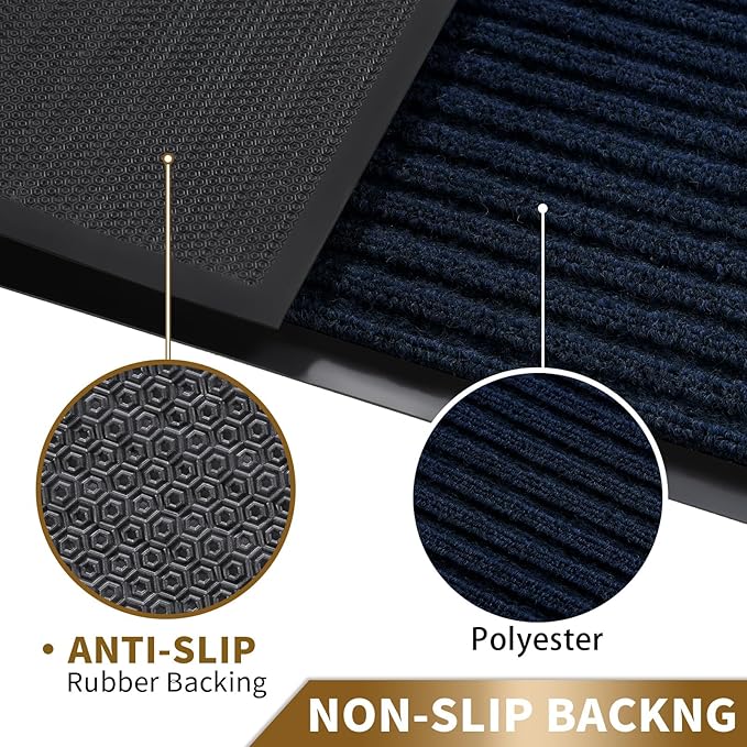 Yimobra Front Door Mat Outdoor Indoor Entrance, 100% Waterproof All-Season All Weather Doormat, Welcome Matt Outside Entry, Non Slip, Low Profile, Heavy Duty Patio Porch Floor Mats,29.5 x 17,Navy Blue