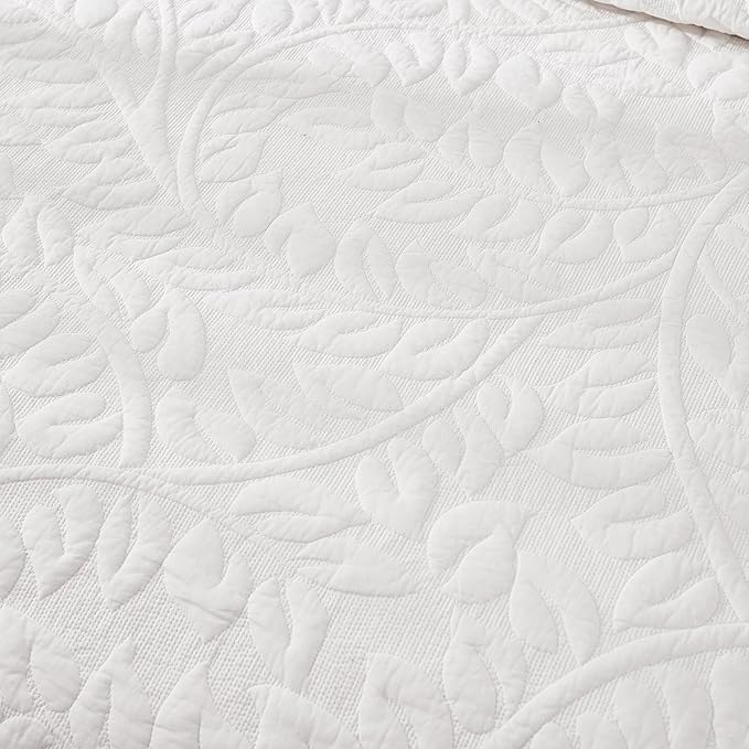 MarCielo 3-Piece 100% Cotton Oversized Bedspread Lightweight Quilt Coverlet Embroidery Farmhouse Bedding Set T0 (Bright White, Oversized Queen (100"x106"))