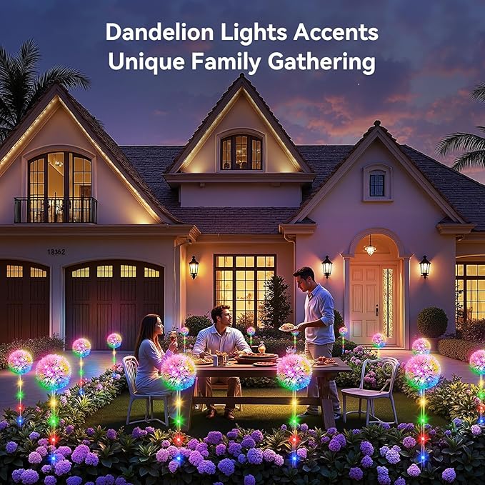 Solar Garden Lights Outdoor Decorations: 4 Pack Dandelion Flower Lights, 2 Modes Colorful 16 LED Landscape Light, Waterproof Artificial Flowers for Yard, Patio, Pathway Decor, Gifts for Women Mom