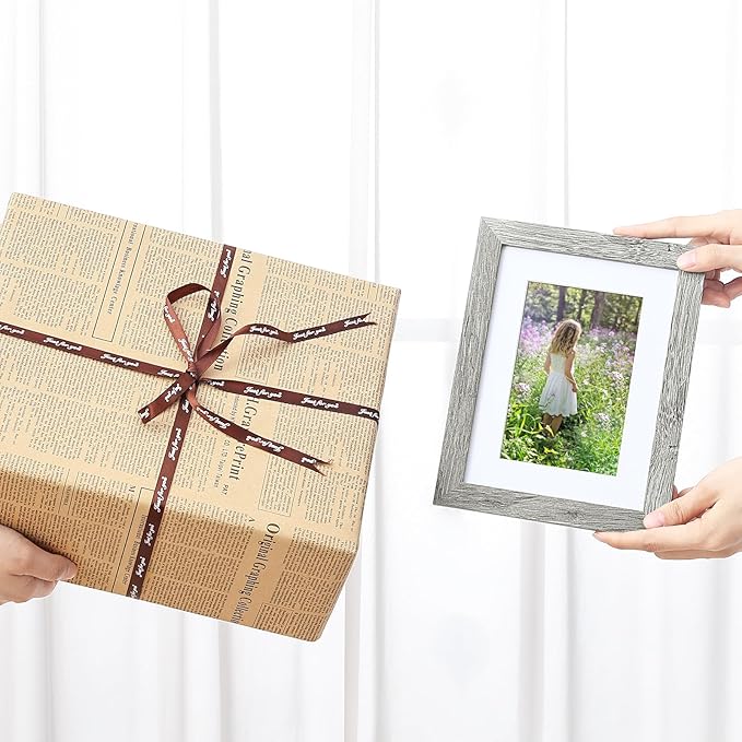 Vittanly 6x8 Picture Frames Set of 9, Shatter Resistant Plexiglass, Display 4x6 Pictures with Mat or 6x8 without Mat, Photo Frames for Wall or Tabletop, Engineered Wood, Grey