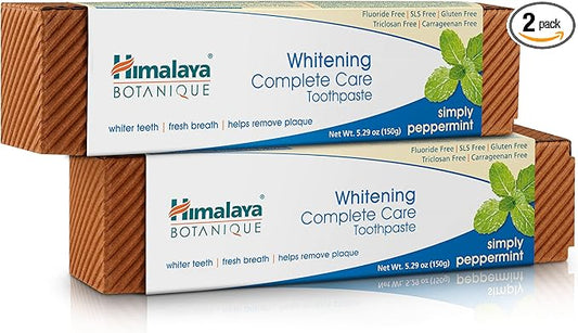 Himalaya Botanique Complete Care Whitening Toothpaste, Simply Peppermint, Fluoride Free for a Clean Mouth, Whiter Teeth and Fresh Breath, 5.29 oz, 2 Pack