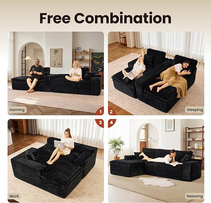 ovios 105” Modular Sectional Sofa with Thicken Seat Cushion, Cloud Couch with Deep Seat, Modern L-Shape Sofas Couches with Chaise,Upholstered Couches for Living Room Bedroom,Black