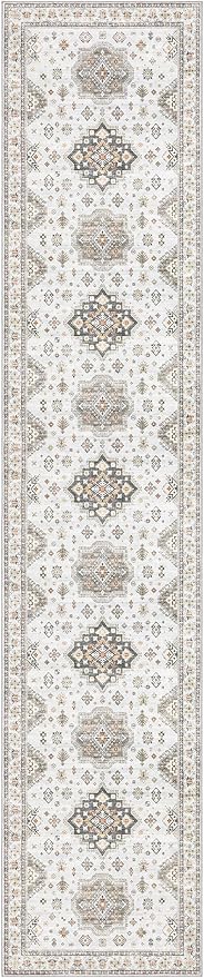 Washable 2.6x12 Runner Rug - Area Rugs Neutral Vintage Distressed Floral Farmhouse Boho Large Soft Floor Rug Indoor Carpet for Hallway Entryway Kitchen Home - Blue Brown