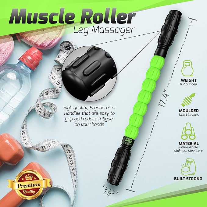 Physix Gear Roller Stick - Muscle Roller Massage Stick for Legs, The Stick Massage Roller for Deep Tissue Massaging Stick for Athletes, Physical Therapy Muscle Roller, Recovery Stick Roller