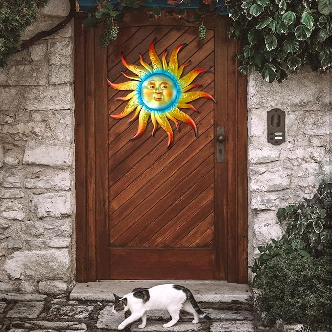 Large Metal Sun Wall Art Decor - 23.6 inches Outdoor Wall Decor,Sun Face Sculpture for Garden Farmhouse Yard Patio Fence Living Room Bedroom Gift Idea for Family Friends