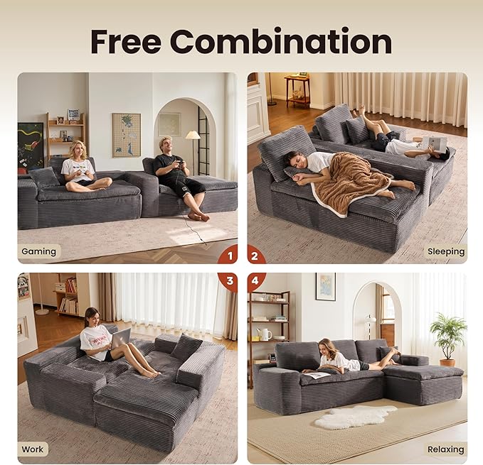 ovios 105” Modular Sectional Sofa with Thicken Seat Cushion, Cloud Couch with Deep Seat, Modern L-Shape Sofas Couches with Chaise,Upholstered Couches for Living Room Bedroom,Grey