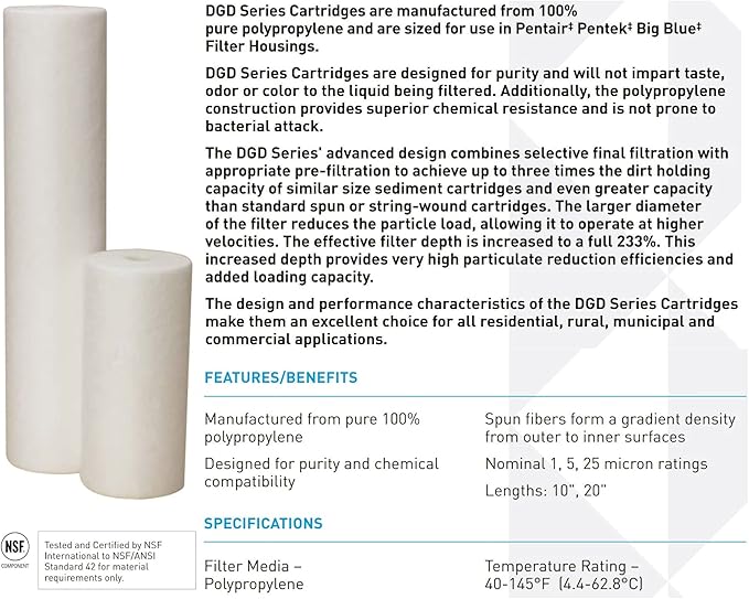 Pentair Pentek Big Blue Filter Housing Bundle with DGD-5005-20 Big Blue Water Filter Cartridge