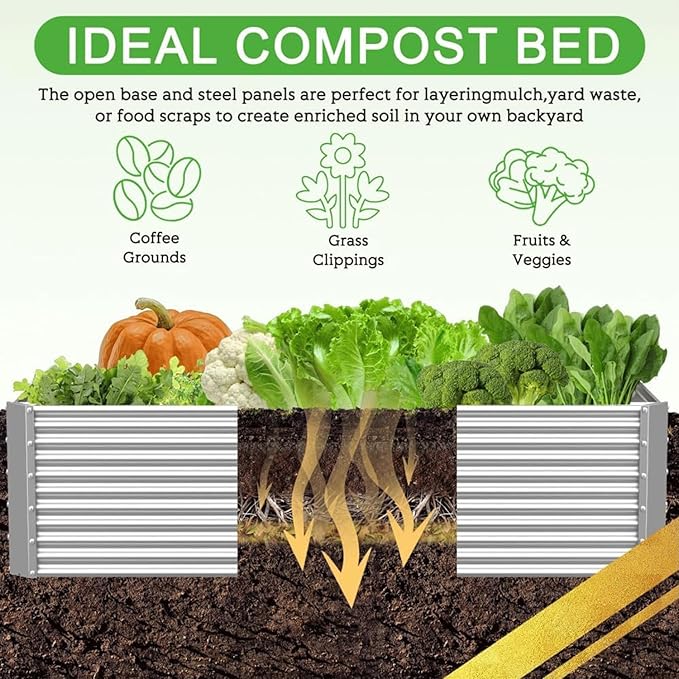 2 Pack 6x3FT Tall Galvanized Raised Garden Bed Outdoor,Metal Garden Bed for Vegetables,Steel Raised Beds for Gardening,Above Ground Garden Box for Flower-H2M