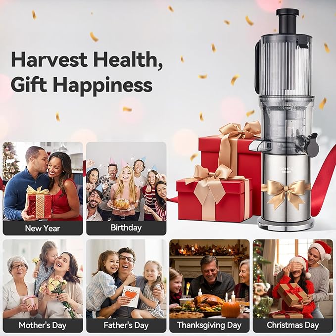 Juicer Machines, Cold Press Juicer with 5.0” Large Feed Chute Fit Whole Fruits & Vegetables, Stainless Steel Masticating Juicer With Pulp Seperation, 99% Juice Purity, 200W Quiet Motor, Easy to Clean