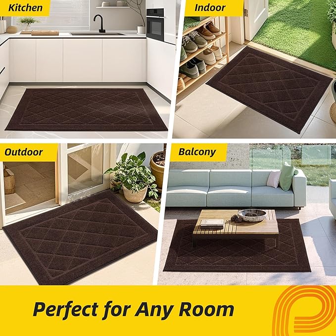 JSEI Dirt Trapper Door Mat 32"x48", Non-Slip Washable Entryway Mats, Dog Door Mat, Stain Resistant and Absorbent Floor Mats, Low Profile Welcome Mat for Front Back Door, Brown