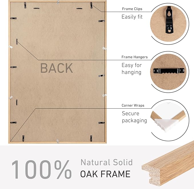 27x40 Poster Frame Natural Solid Oak Photo Frames with 24x36 Removable Mat Wall Hanging Large Handcrafted Frame with HD Plexiglass Wall and Tabletop Display Large Picture Frame