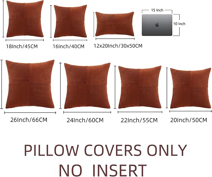 Fancy Homi 2 Packs Rust Samll Decorative Throw Pillow Covers 14x14 Inch with for Couch Bed, Rustic Farmhouse Boho Home Decor, Soft Corss Patchwork Corduroy Square Terracotta Cushion Case 35x35 cm