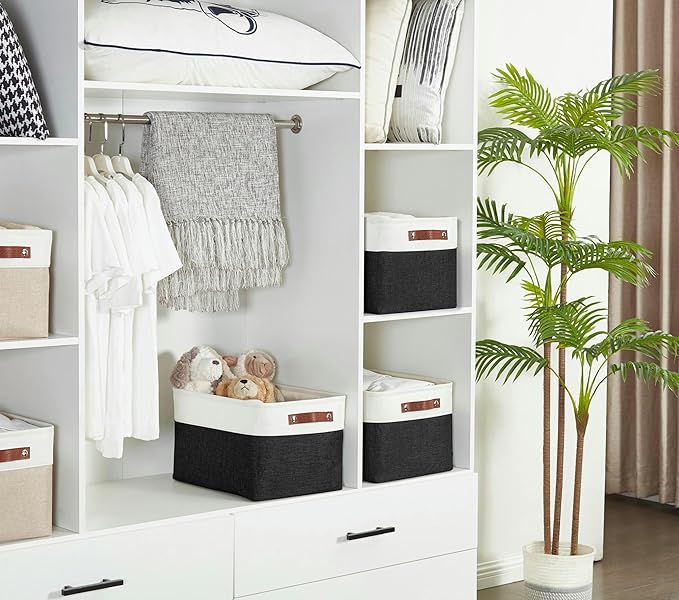 DECOMOMO Storage Bins Fabric Storage Baskets for Shelves, Linen Closet Organization Toys Nursery (Black and White, Large - 4 Pack)