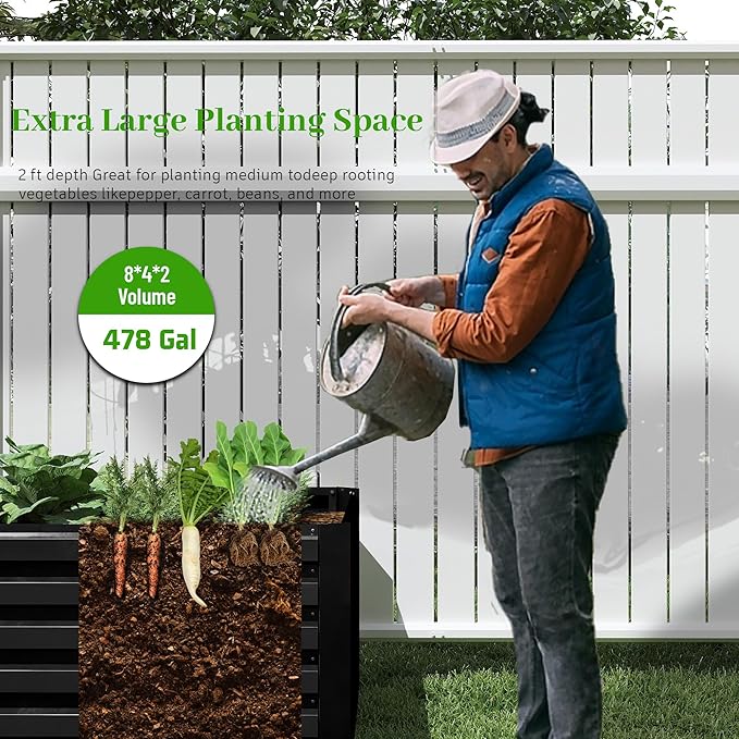 8x4x2 ft Raised Garden Bed, Large Metal Planter Raised Beds, Planters for Outdoor Plants for Vegetables, Flowers, Herbs, Fruits, and Succulents.Black