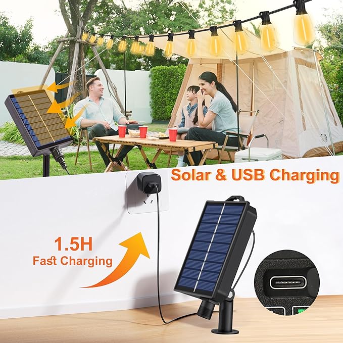 Solar Powered Warm White LED Outdoor String Light with Remote Control, Shatterproof Light Bulbs for Backyard Garden Patio Pergola Gazebo Bistro Bedroom Christmas Wedding Party (10+1 Bulbs)
