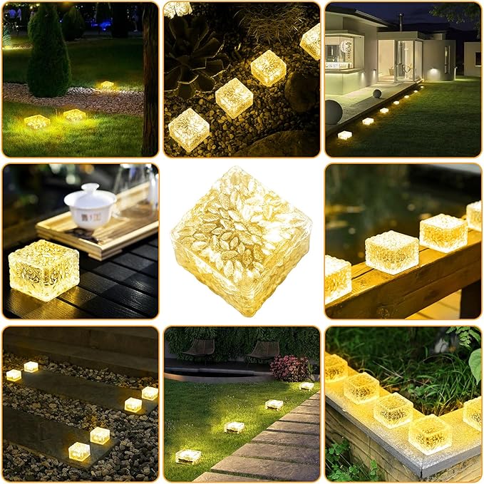 Solar Brick Lights Outdoor Solar Lights Outdoor Waterproof Patio Brick Lights Garden Decor for Outside 6 Packs for Patio,Yard,Walkway,Pathway Decor
