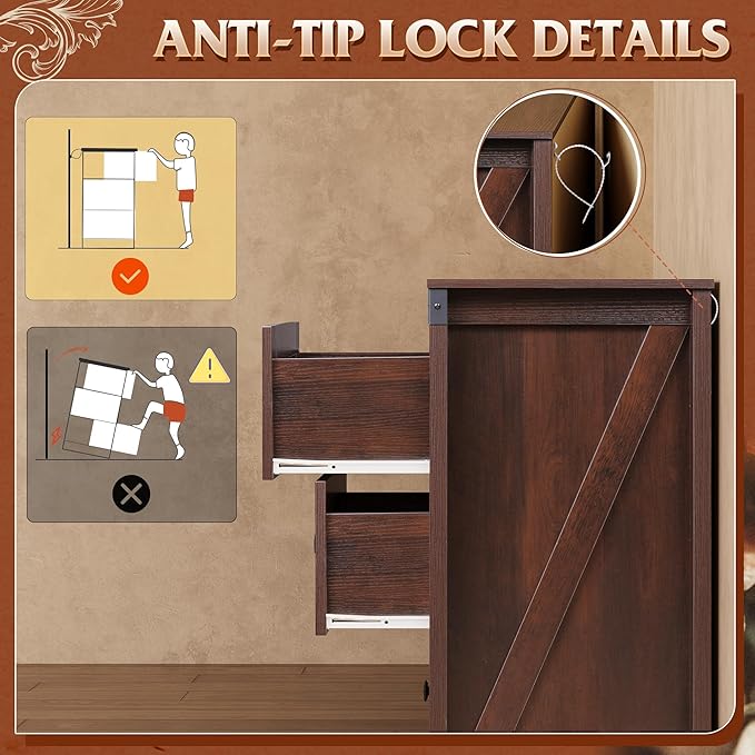 WLIVE Farmhouse 6 Drawer Dresser for Bedroom, 53.07'' Wide Wood Dresser, Storage Organizer with Double Rustic Handle, TV Stand for 60 inch TV, Chest of Drawers for Living Room, Hallway, Brown