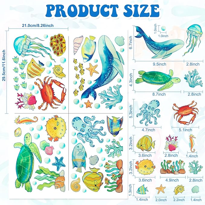 Ocean Fish Wall Decals Glow in The Dark, Removable Sea Turtle Wall Stickers, Luminous Wall Decor for Nursery Playroom Bedroom, Birthday Christmas Gift Decoration