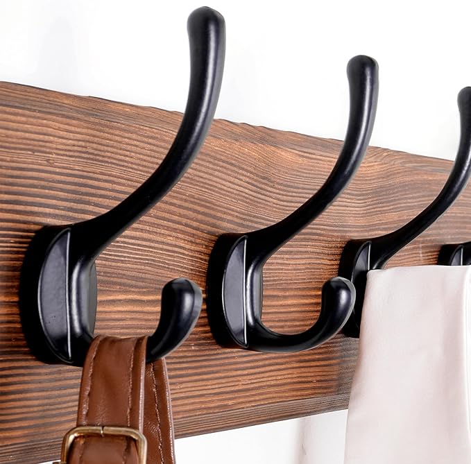 SKOLOO Rustic Wall Mounted Coat Rack, Case of 2, Pine Solid Wood Coat Hook Hanger - 5 Hooks for Hanging Clothes Robes Towels Coats