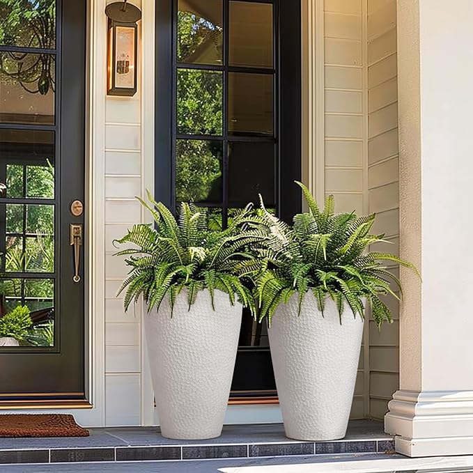 LA JOLIE MUSE 20inch Tall White Planters Set of 2,Large Tree Planters for Indoor Plants,Flower Containers for Front Porch, Honeycomb