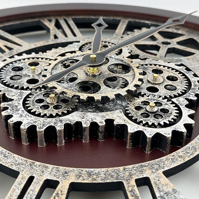HOIBAI Wall Clock, Clocks for Living Room Decor 20 Inch Big Moving Gears Clock Farmhouse Vintage Rustic Wall Clock Vintage Roman Oversized for Home Bedroom House Kitchen Wall Decor