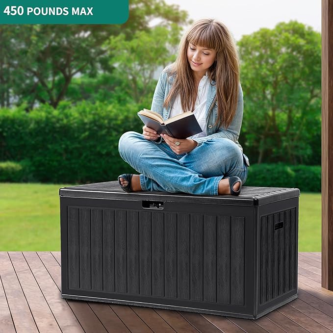YITAHOME 90 Gallon Double-Wall Deck Box with Side Handles, Outdoor Large Storage for Patio Furniture Cushions, Garden Pool Accessories, Water Resistant & Lockable