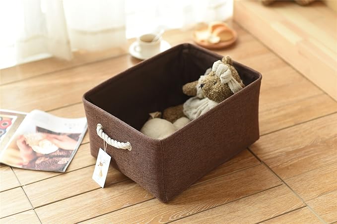 TheWarmHome Decorative Basket Rectangular Fabric Storage Bin Organizer Basket with Handles for Clothes Storage (Brown, Large-1Pack,15L*10.5W*8H)