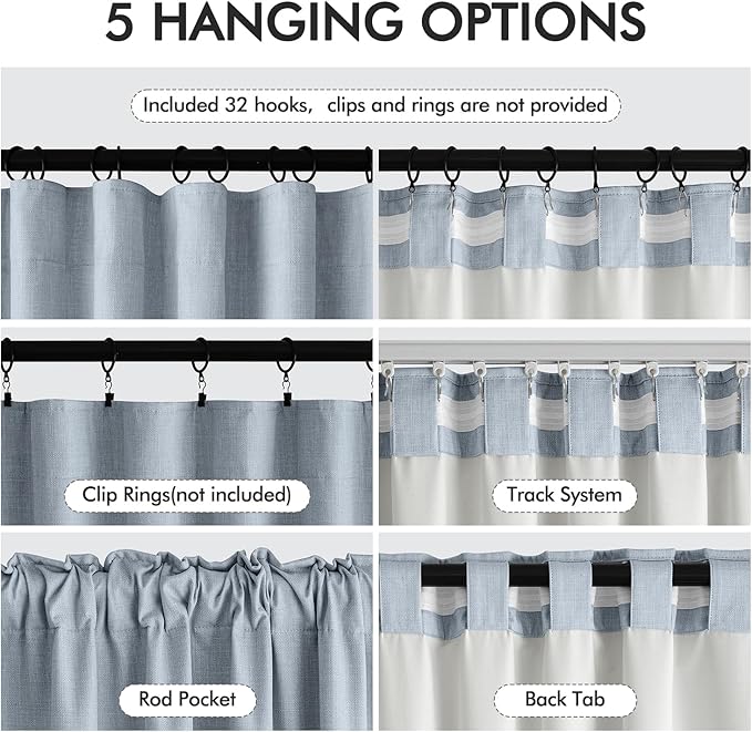 MIULEE 100% Blackout Curtains 96 Inch Long 2 Panels Set for Bedroom, Thick Faux Linen Black Out Curtain Room Darkening Back Tab Pleat Window Textured Drapes with Hooks for Living Room, Chambray Blue