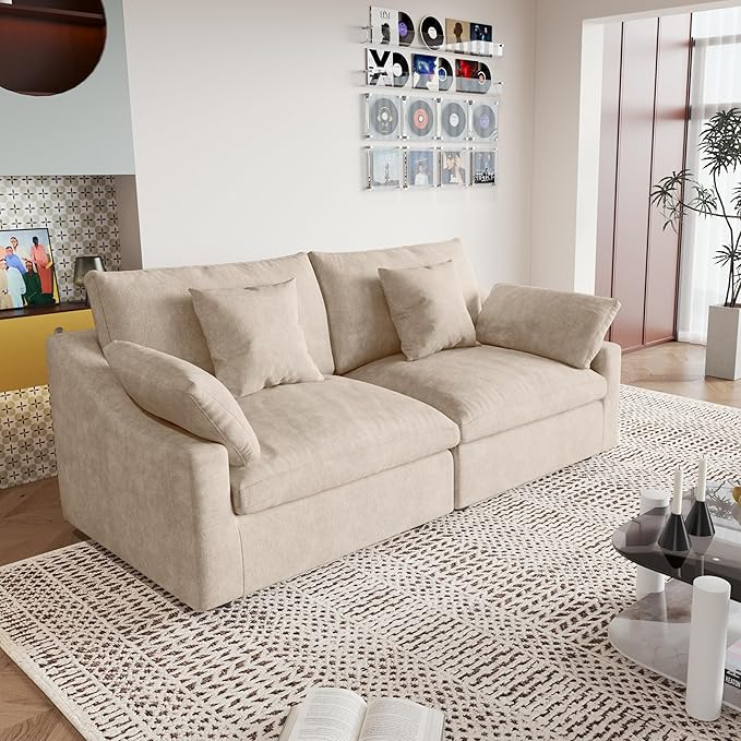 JACH Sectional Couches for Living Room, Cloud Sectional Couch with Deep Seat, Down Filled Modular Sofa, Covers Removeable & Washable, Love Seat Sofas Furniture for Living Room, Khaki