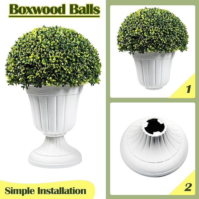Sunnyglade 2 PCS 23”Artificial Plastic Boxwood Ball Tree,Faux Potted Decorative Topiary Plant,UV Resistant Fake Plant in Pot for Home Gate Indoor Outdoor Patio Office Decor