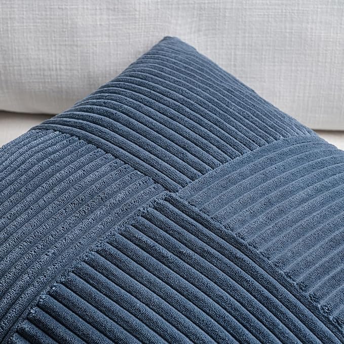 Fancy Homi 2 Packs Dusty Blue Long Lumbar Decorative Throw Pillow Covers 16x24 Inch for Couch Bed Sofa, Rustic Farmhouse Boho Home Decor, Soft Striped Corduroy Rectangle Accent Cushion Case 40x60 cm