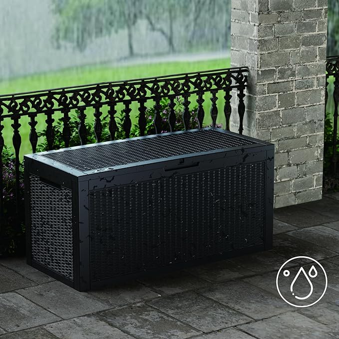 100 Gallon Double-Wall Resin Deck Box - Lockable Waterproof Outdoor Storage Box, 1000lbs Capacity & Doubles as Seating for Patio Furniture - Garden Tools, Pool Accessories (Black)