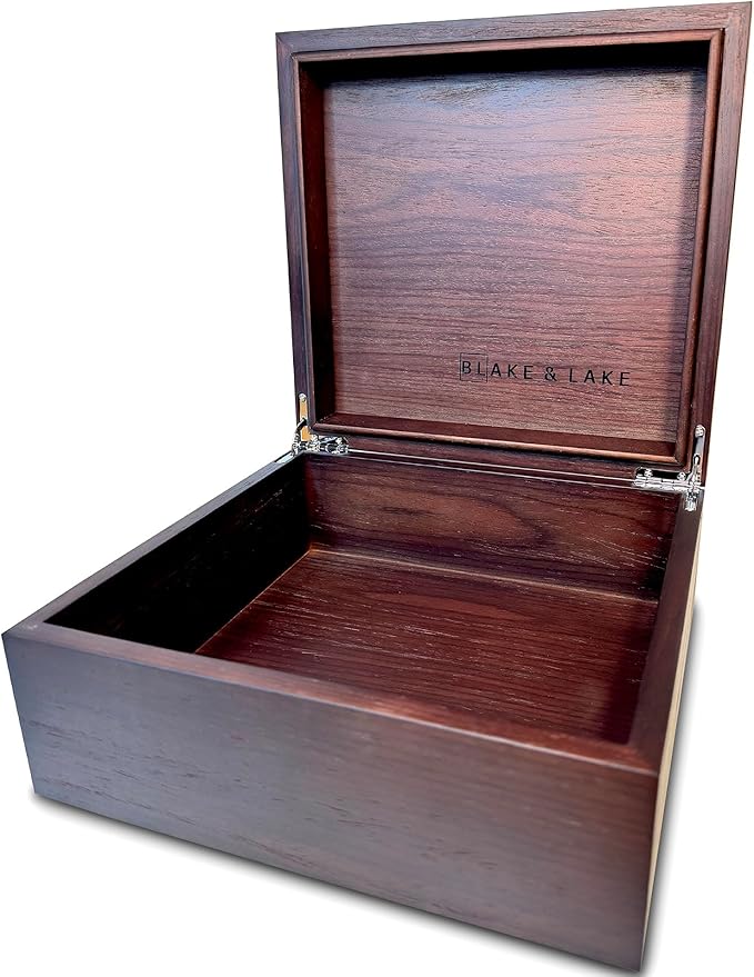 Blake & Lake Wooden Box with Hinged Lid - Solid Walnut Wood Eco Box - Wood Storage Box with Lid - Wooden Keepsake Box - Decorative wooden boxes with lids (Walnut)
