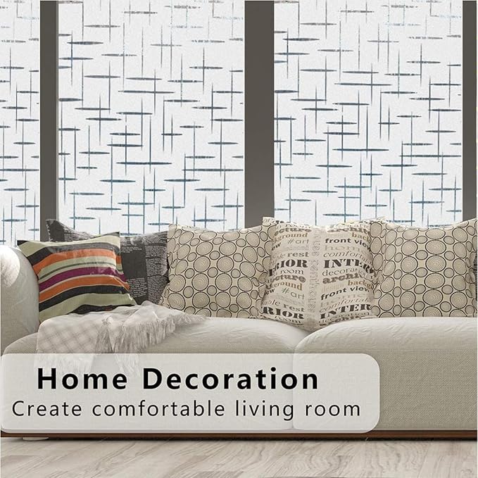 Finnez Frosted Window Film Non-Adhesive, Frosting Privacy Film for Glass Windows, Self Static-Cling Decorative Window Cling for Home Office UV Protection Cross Pattern, 23.6 x 118.1 inches