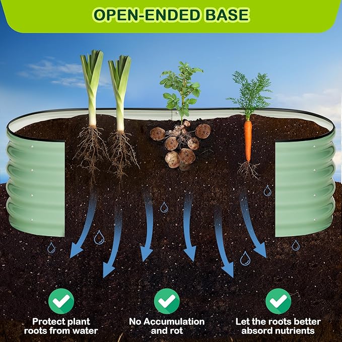 2 Pcs 4.5x2x2ft Oval Raised Garden Bed, Galvanized Raised Beds,Open-Ended Base Metal Raised Planter Beds,Garden Bed Outdoor,Planter Raised Boxes for Vegetables, Flowers,Tool-Free Asse,Green