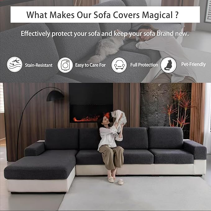 Couch Cushion Covers for Sectional Sofa, Stretch Soft Sofa Slipcovers Washable Wear-Resistant Universal Furniture Protector for Living Room(1 Piece Back Couch Cover, Dark Gray)